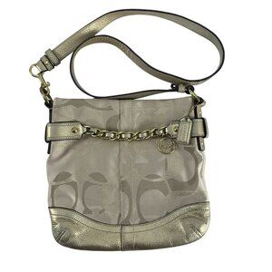 Coach Optic Metallic Signature Chain Crossbody Cream Gold Purse F19820 Hang Tag